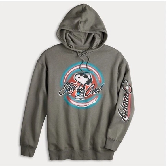 Peanuts Snoopy Stay Cool Air Brush Graphic Hooded‎ Sweatshirt Grey Mens Small - Picture 1 of 6